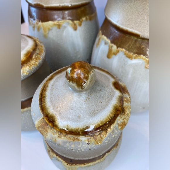 VTG 1970s Pottery Canister Set Tundra Lava Glaze Laurentian Quebec MCM Handmade - Picture 5 of 12